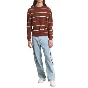 RVCA Alex Retro Striped Crew Neck Ribbed Cuffs Hem Multicolor Regular Fit Lightw